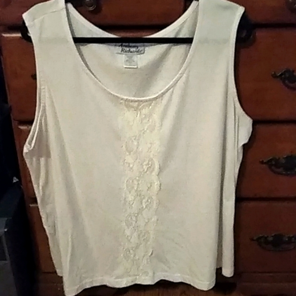 Womens White Lace design soft Tank top shirt XL New